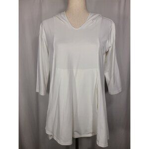 Sympli Womens 3/4 Sleeves Top Shirt White With Hoodie Size 8 Made Canada A094